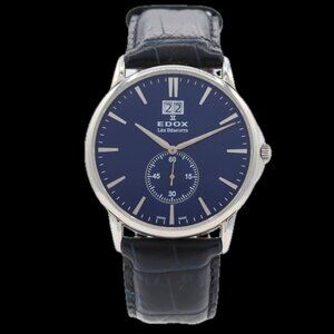 Vintage 40mm Edox 64012 Les Bemonts Men's Quartz Wristwatch Swiss Steel Blue